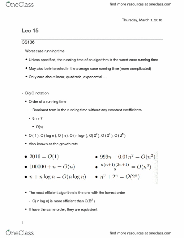 CS136 Lecture Notes - Lecture 15: For Loop, Big O Notation thumbnail