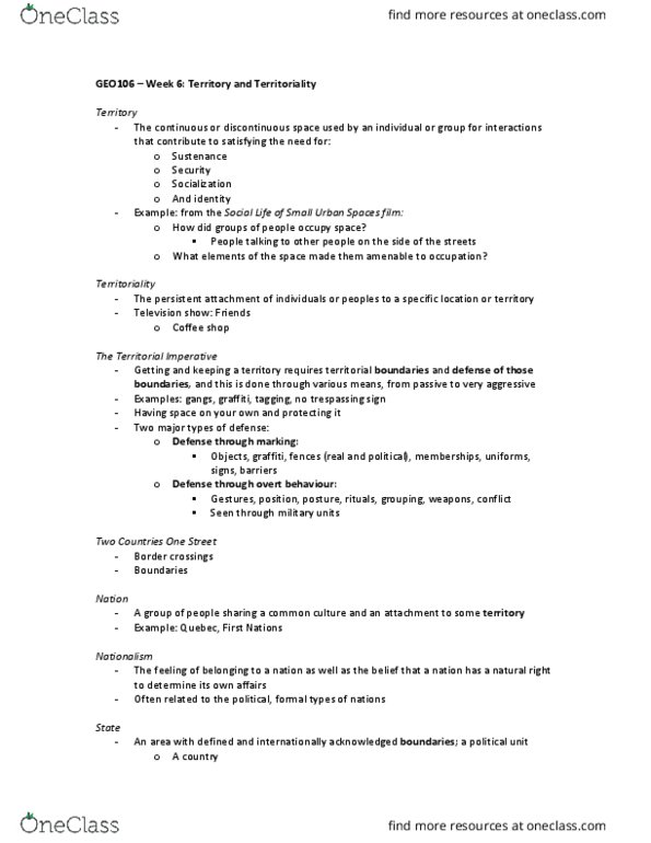 GEO 106 Lecture Notes - Lecture 6: Ethnic Cleansing, De Facto, De Jure thumbnail