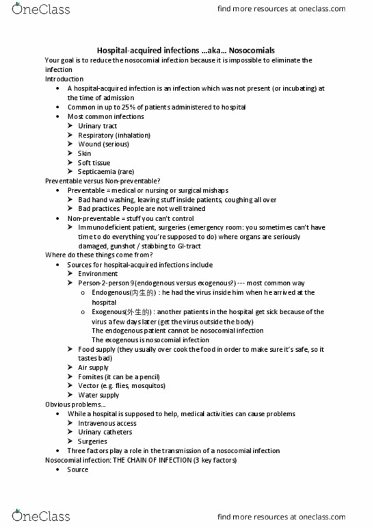 HSS 1100 Lecture Notes - Lecture 10: Microorganism, Antiseptic, Chemoprophylaxis thumbnail