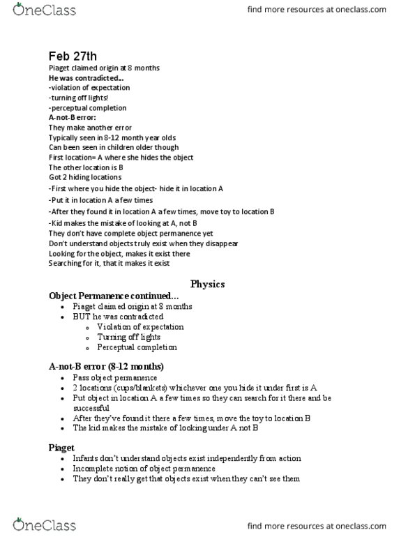 PSYCH211 Lecture Notes - Lecture 6: Eye Contact, Solidity, Object Permanence thumbnail