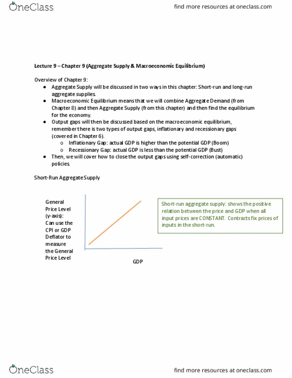 ECON102 Lecture Notes - Lecture 9: Human Capital, Aggregate Supply, Output Gap thumbnail