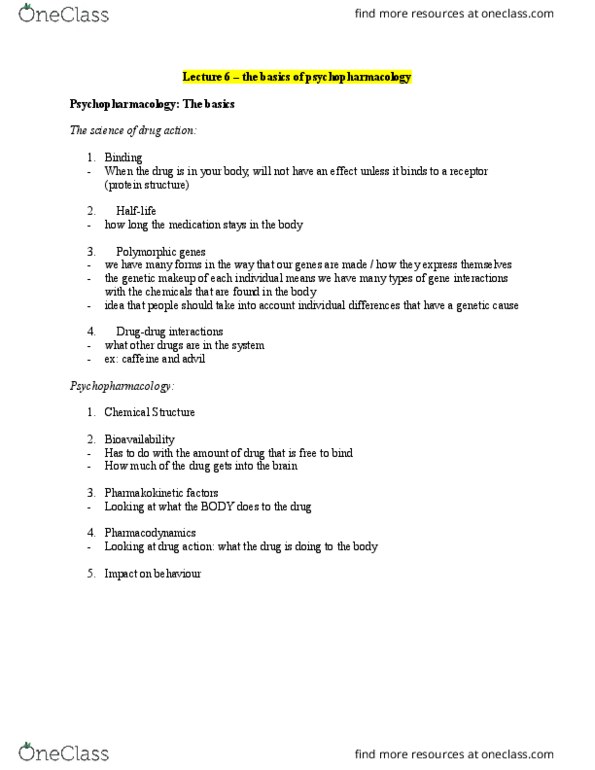 PSYCH 2GG3 Lecture Notes - Lecture 6: Ibuprofen, Bioavailability, Protein Structure thumbnail