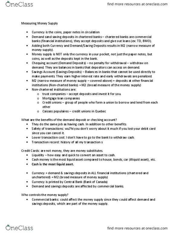 ECON102 Lecture Notes - Lecture 16: Reserve Requirement, Money Supply, Market Liquidity thumbnail