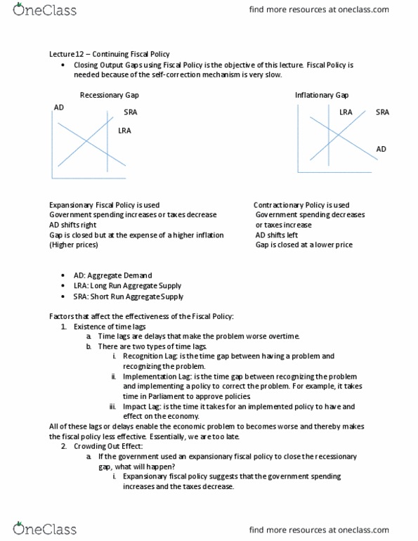 ECON102 Lecture Notes - Lecture 12: Business Cycle, Unemployment Benefits, Savings Account thumbnail