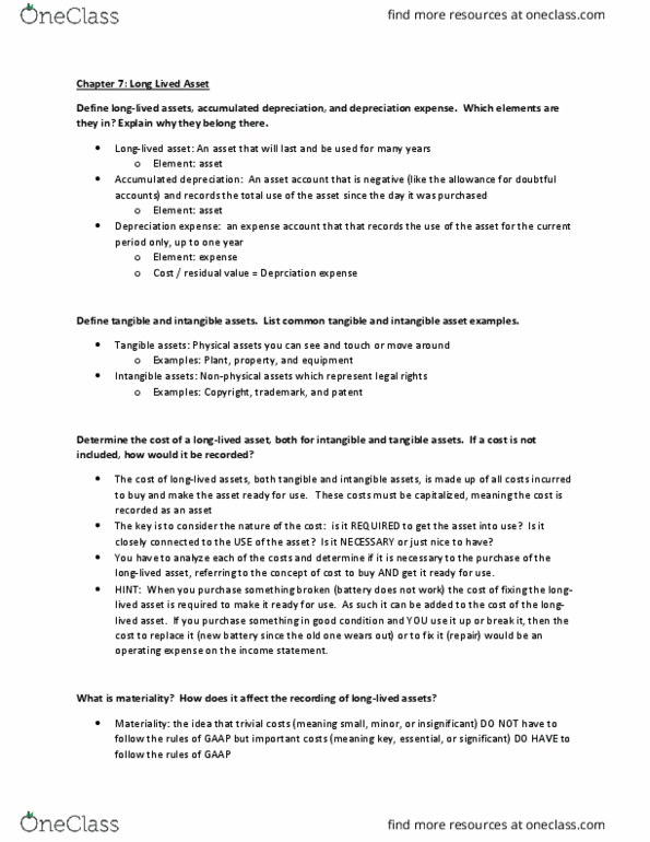 ACC 100 Chapter Notes - Chapter 8: Intangible Asset, Operating Expense, Income Statement thumbnail