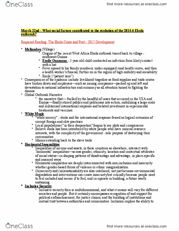 Health Sciences 1001A/B Lecture Notes - Lecture 16: Public Health Emergency Of International Concern, Sub-Saharan Africa, International Monetary Fund thumbnail