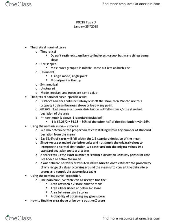 PO218 Lecture Notes - Lecture 3: Standard Score, Standard Deviation, Unimodality thumbnail