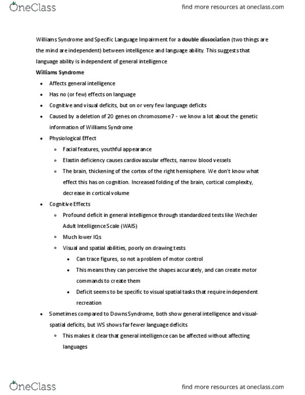 LING 1010 Lecture Notes - Lecture 21: Wechsler Adult Intelligence Scale, Spatial Visualization Ability, Specific Language Impairment thumbnail