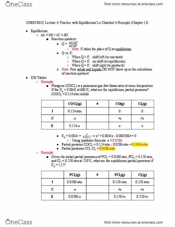 CHEM 001C Lecture Notes - Lecture 4: Reaction Quotient, Phosgene, Partial Pressure thumbnail
