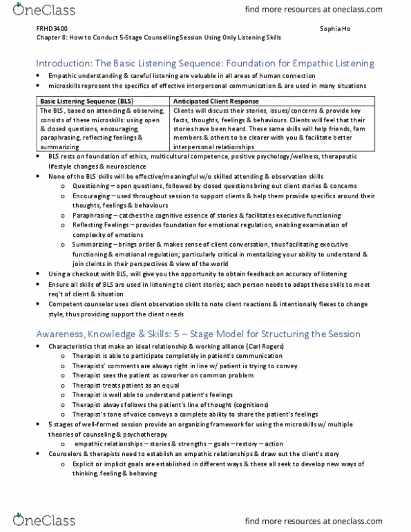 FRHD 3400 Chapter Notes - Chapter 8: Active Listening, Hypervigilance, Stress Management thumbnail