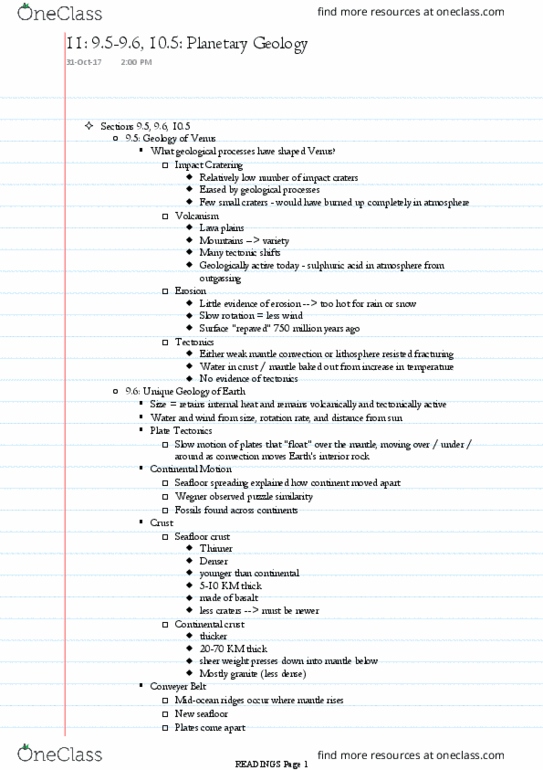 AST101H1 Chapter Notes - Chapter 9.5-9.6, 10.5: Subduction, Mantle Convection, Continental Crust thumbnail