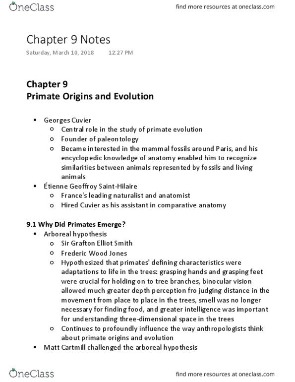 ANTH 101 Chapter Notes - Chapter 9: Paleocene, Cenozoic, Frederic Wood Jones thumbnail
