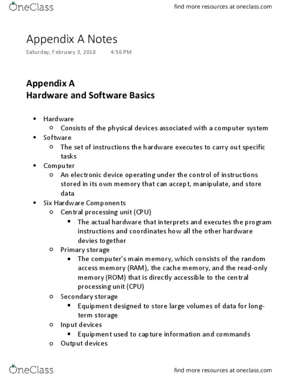 MIS 180 Chapter Notes - Chapter Appendix A: Mainframe Computer, Barcode, Digital Camera thumbnail