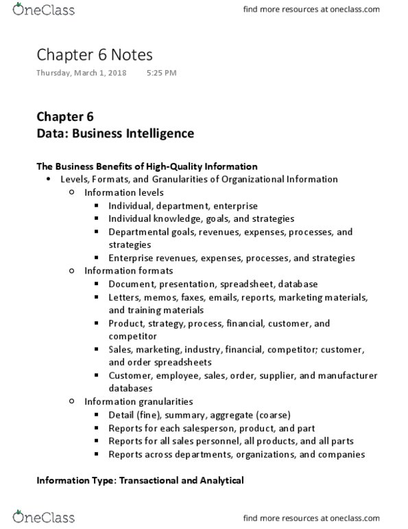 MIS 180 Chapter Notes - Chapter 6: Data Validation, Identity Management, Data Profiling thumbnail
