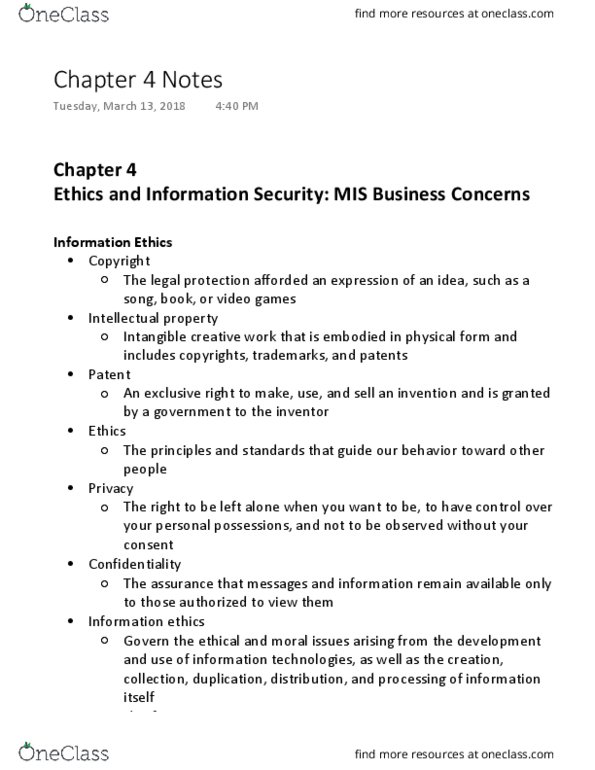 MIS 180 Chapter Notes - Chapter 4: Employee Monitoring, Smart Card, Child Online Protection Act thumbnail