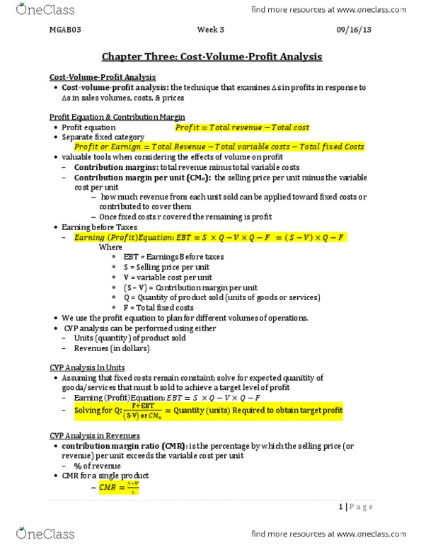MGAB03H3 Chapter Notes - Chapter 3: Fixed Cost, Income Statement, Cud thumbnail
