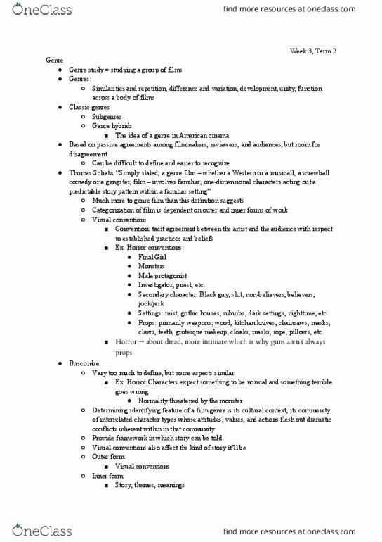 Film Studies 1022 Lecture Notes - Lecture 17: Run Lola Run, Screwball Comedy Film, Cinema Of The United States thumbnail