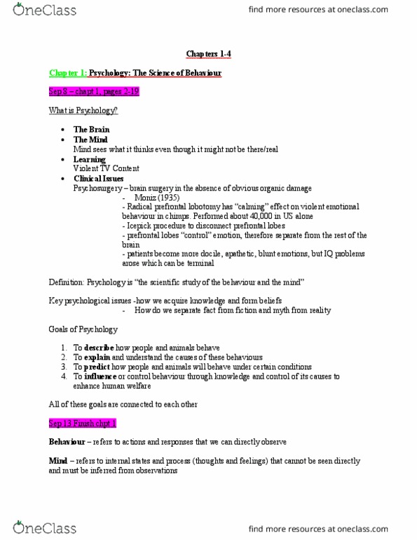 Psychology 1000 Lecture Notes - Lecture 1: Karyotype, Wilhelm Wundt, Semipermeable Membrane thumbnail