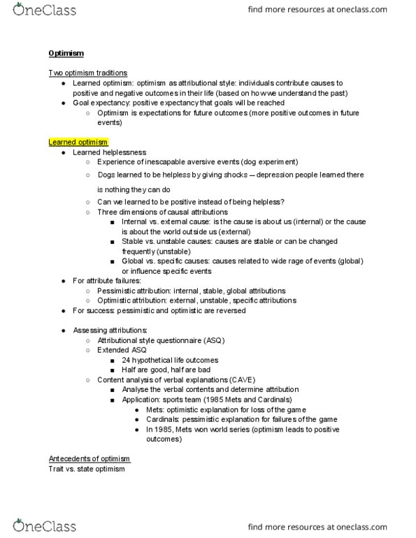 PSYCH 3BA3 Lecture Notes - Lecture 7: Assertiveness, Postpartum Depression, Pessimism thumbnail