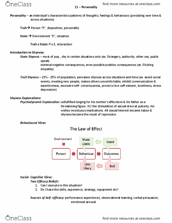 PSYCH101 Lecture Notes - Lecture 11: Observational Learning, Shyness thumbnail