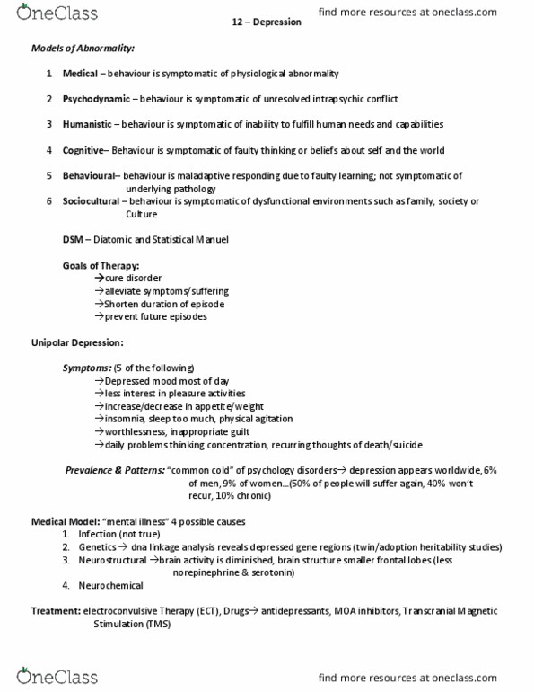 PSYCH101 Lecture Notes - Lecture 12: Psychoanalysis, Transcranial Magnetic Stimulation, Common Cold thumbnail