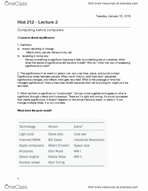 HIST212 Lecture Notes - Lecture 2: Skill, Analytical Engine, W. T. Tutte thumbnail