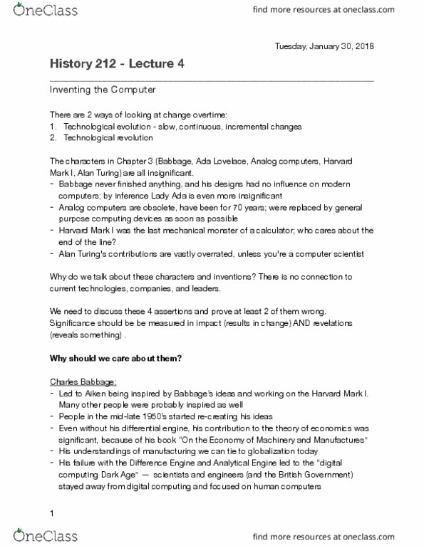 HIST212 Lecture Notes - Lecture 4: Charles Babbage Institute, Web 2.0, Technocracy thumbnail