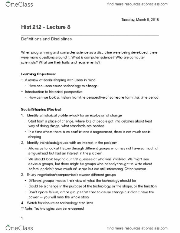 HIST212 Lecture Notes - Lecture 8: Wes Graham, Compile Time, Fortran thumbnail