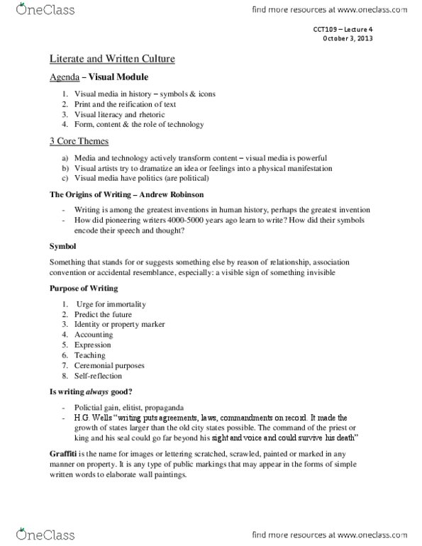 CCT109H5 Lecture Notes - Visual Rhetoric, Visual Literacy, Universal Grammar thumbnail