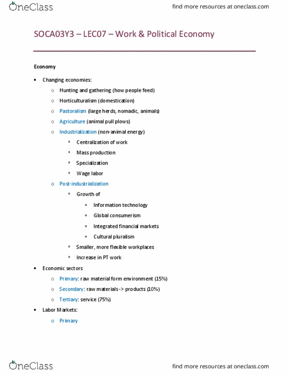 SOCA03Y3 Lecture Notes - Lecture 7: George Ritzer, Mcjob, Cultural Pluralism thumbnail