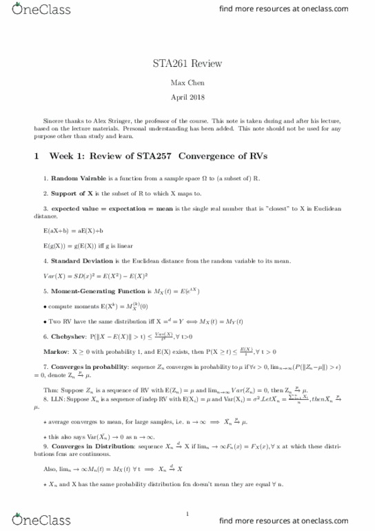 STA261H1 Lecture Notes - Lecture 1: Parameter Space, Bias Of An Estimator, Estimation Theory thumbnail