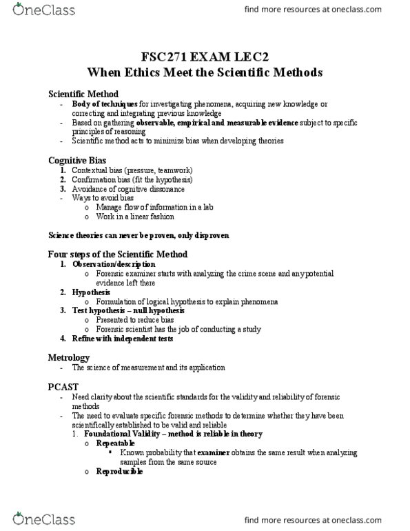 FSC271H5 Lecture Notes - Lecture 2: Forensic Science, Null Hypothesis, Cognitive Dissonance thumbnail