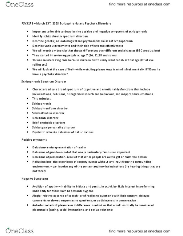 PSY 3171 Lecture Notes - Lecture 16: Antipsychotic, Dopamine Hypothesis Of Schizophrenia, Family Therapy thumbnail