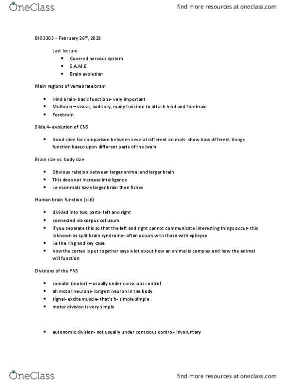 BIO 3303 Lecture Notes - Lecture 12: Homeostasis, Morphism Of Algebraic Varieties, Autonomic Nervous System thumbnail