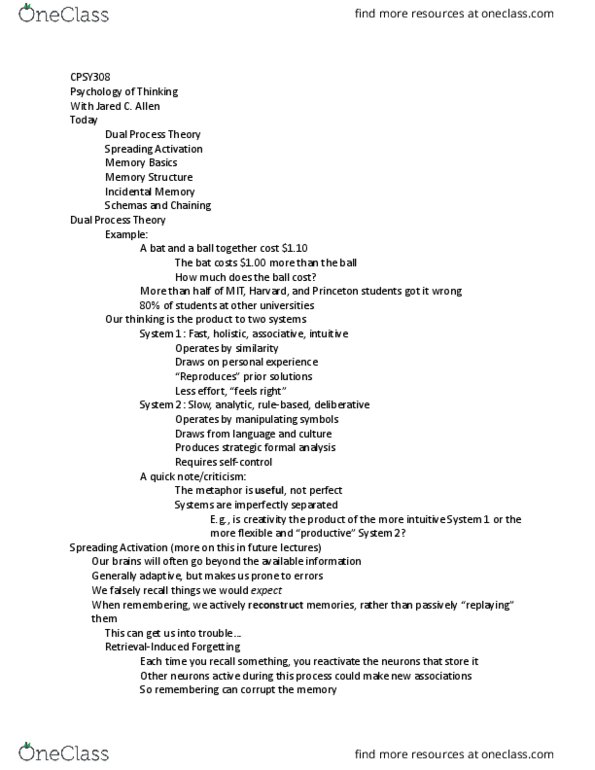 PSY 308 Lecture Notes - Lecture 2: Implicit Memory, Espn Bottomline, Facial Recognition System thumbnail