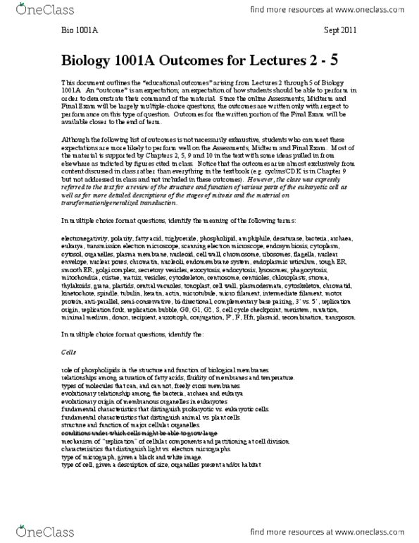 Biology 1001A Lecture Notes - Triglyceride, Phospholipid, Ploidy thumbnail