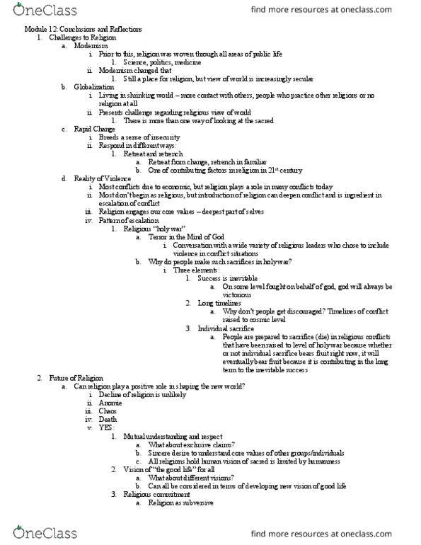 RS100 Lecture Notes - Lecture 12: Interfaith Dialogue, Anomie thumbnail