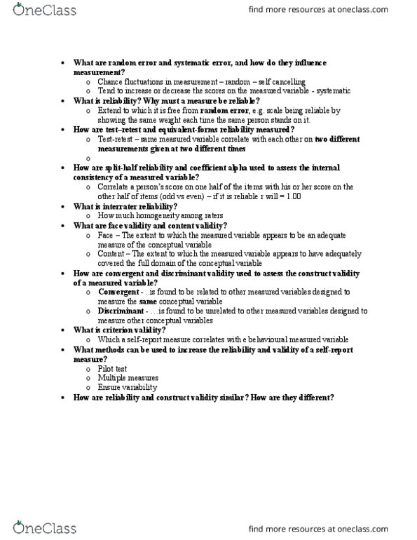 PSYC 2360 Chapter Notes - Chapter 5: Inter-Rater Reliability, Criterion Validity, Discriminant Validity thumbnail