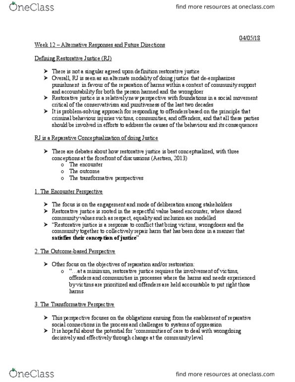 CRM 100 Lecture Notes - Lecture 12: Victimology, Assault Causing Bodily Harm, Social Control thumbnail