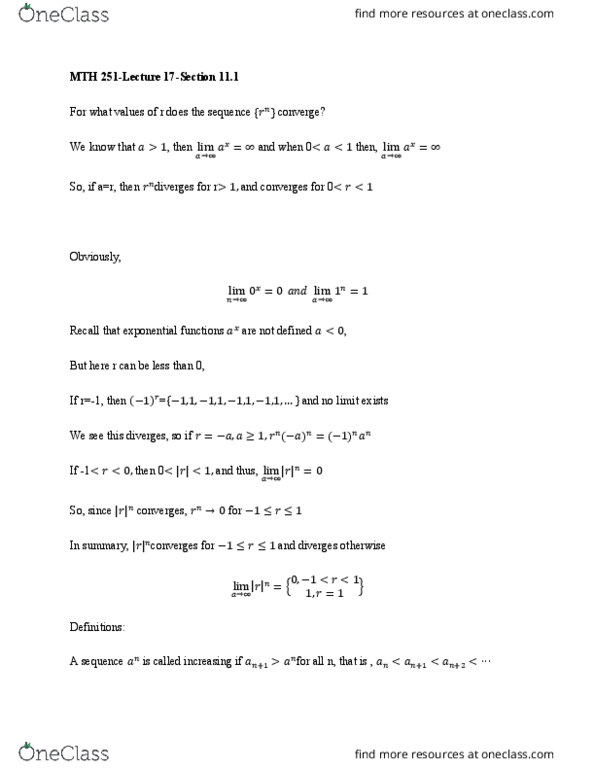 MTH 251 Lecture Notes - Lecture 17: Monotonic Function, Bounded Function thumbnail