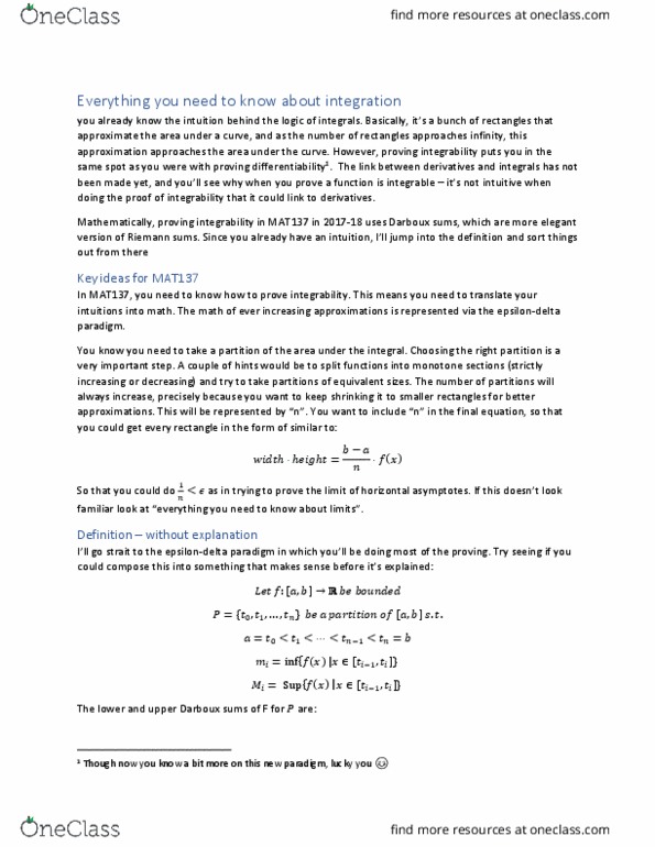 MAT137Y5 Chapter Notes - Chapter integrabitiy: Integral Symbol, Binomial Theorem, Triangle Inequality thumbnail