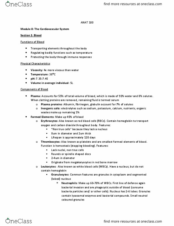 ANAT 100 Lecture Notes - Lecture 8: Simple Squamous Epithelium, Coronary Sinus, Kidney Bean thumbnail