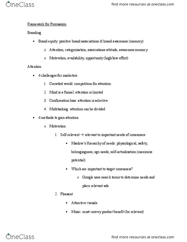 MRKT 452 Lecture Notes - Lecture 16: Financial Analysis, Brand Equity, Confirmation Bias thumbnail