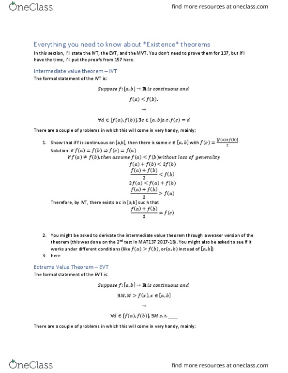 MAT137Y5 Chapter Notes - Chapter IVT, EVT, MVT: Mean Value Theorem thumbnail