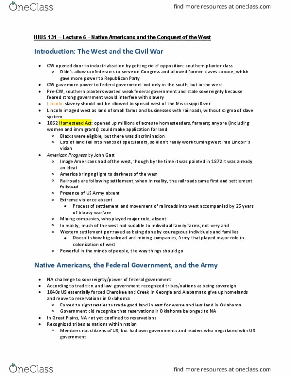 HIUS 131 Lecture Notes - Lecture 6: Henry L. Dawes, Nuclear Family, Dawes Act thumbnail