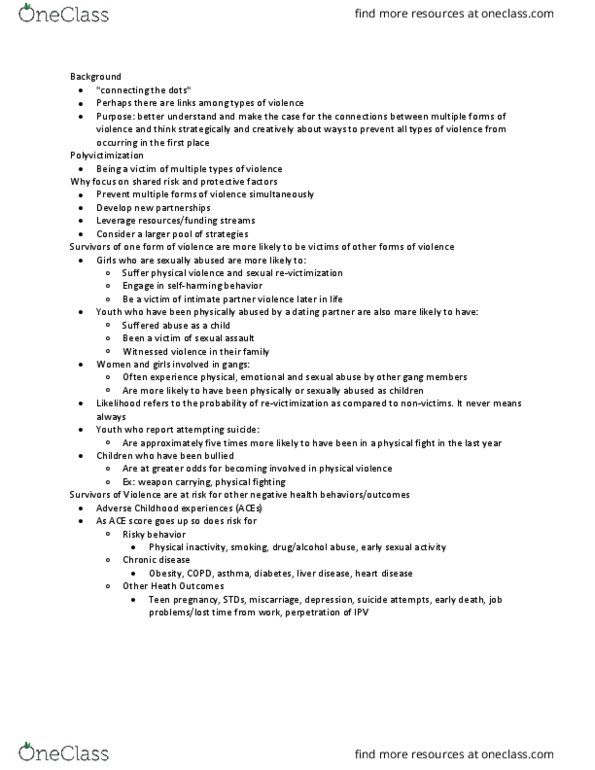 SOC 4610 Lecture Notes - Lecture 21: Victimisation, Chronic Obstructive Pulmonary Disease, Miscarriage thumbnail