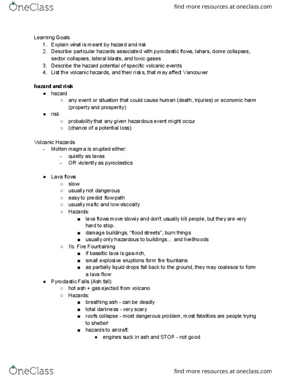 EOSC 114 Lecture Notes - Lecture 12: Landslide, Debris Flow, Lahar thumbnail