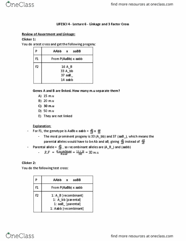 Lifesci 4 Lecture Notes Spring 18 Lecture 6 Chromosome Centimorgan