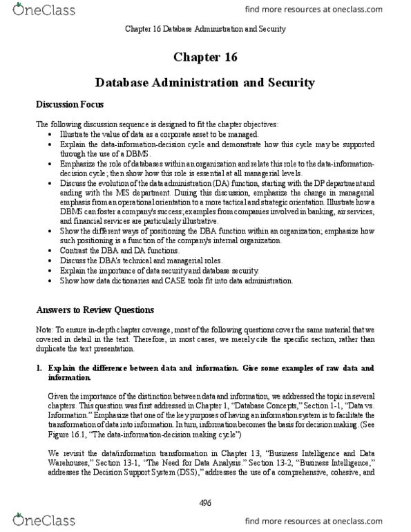 ITC 555 Chapter Notes - Chapter 16: Tablespace, Object Database, Intranet thumbnail