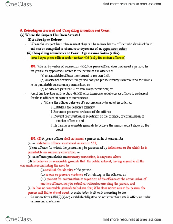 CRIM 330 Lecture Notes - Lecture 3: Affidavit, Recognizance, Indictable Offence thumbnail